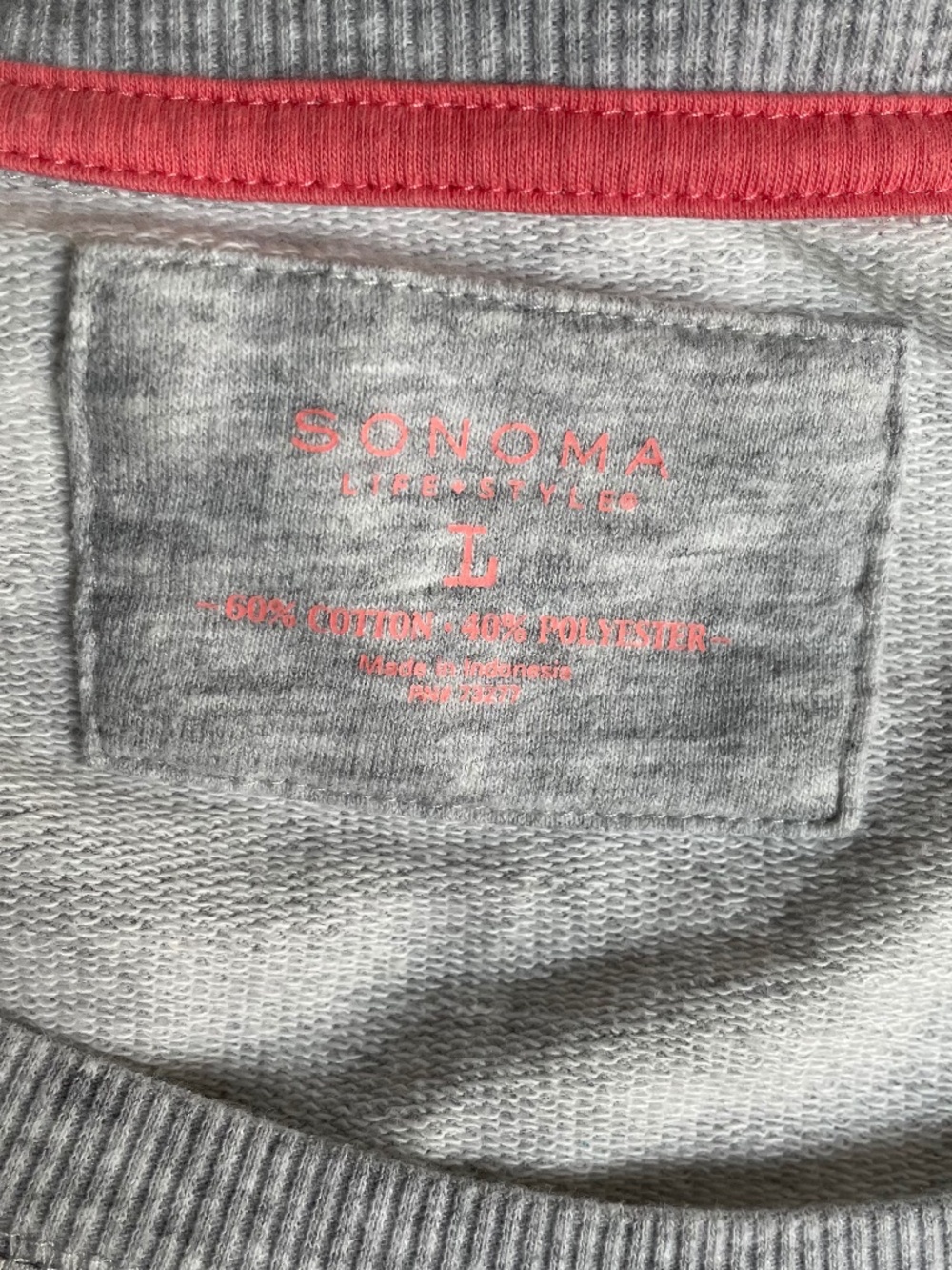 Sonoma Cotton Blend Lightweight Sweatshirt in Grey and White in Size L - Picture 8 of 8